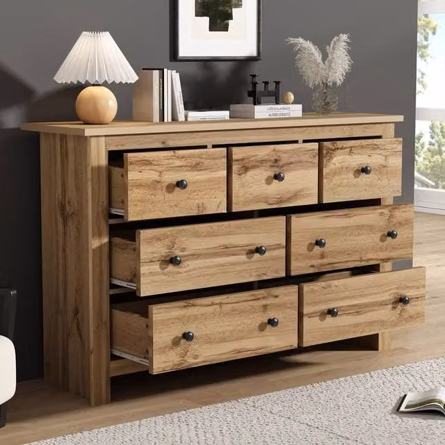 Rolipo Vintage 7 Drawer Wood Sideboard Large Storage Cabinet in Brown