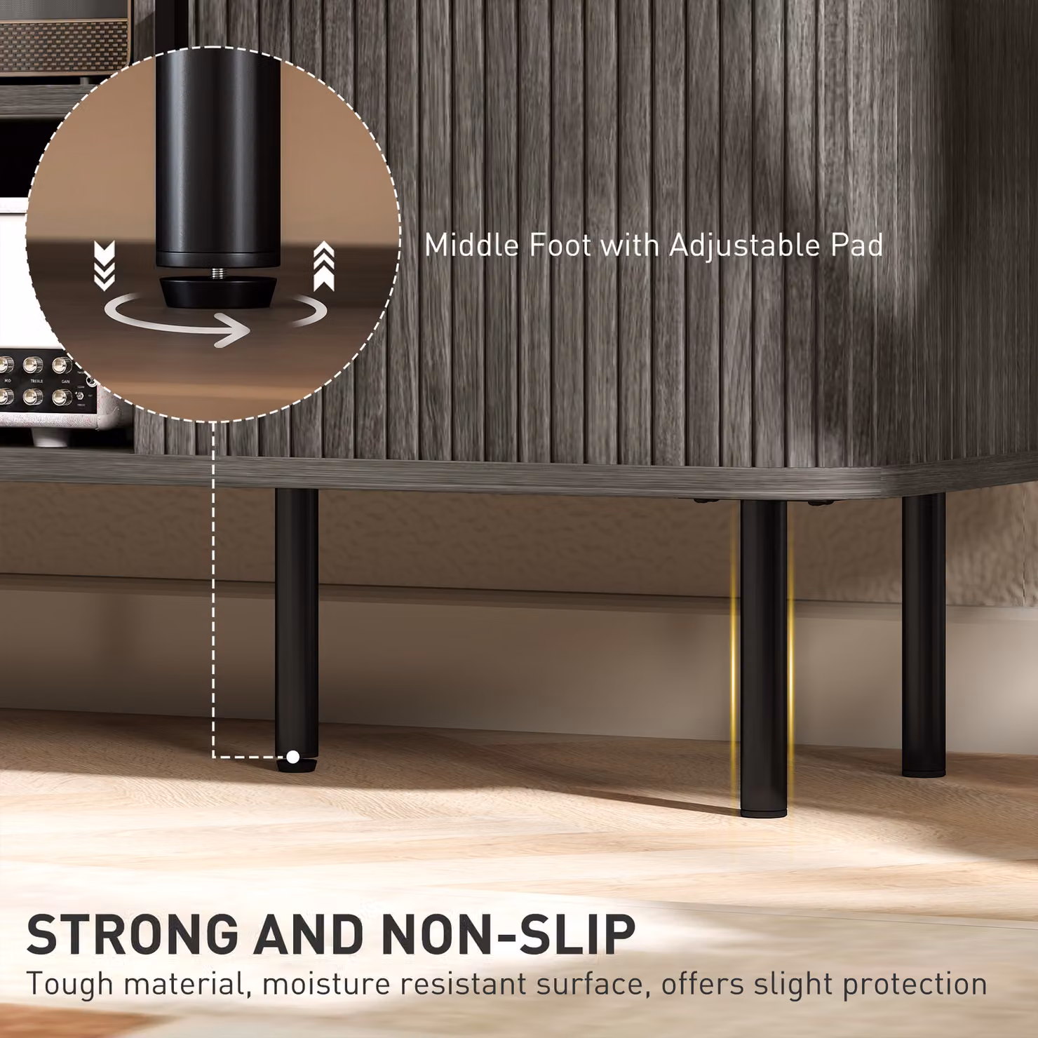 HOMCOM Grey Modern TV Stand Cabinet with Storage Shelves and Cupboard for TVs up to 55 Inches – 7
