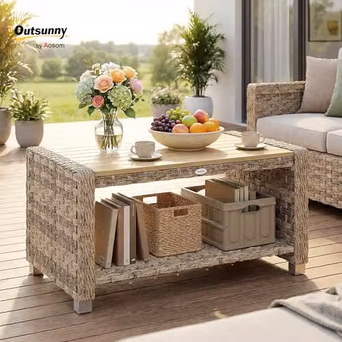 Outsunny Outdoor Coffee Table with Storage Shelf, Brown, W: 90 cm, D: 50 cm, H: 45 cm – 2