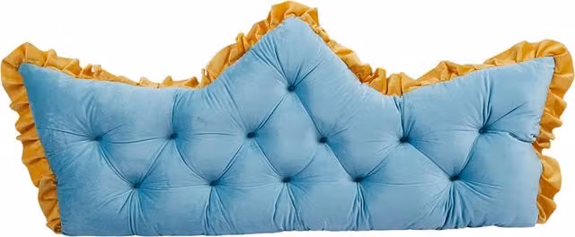Livingandhome Crown-Shaped Tufted Plush Headboard Pillow, Blue, Width: 150 cm