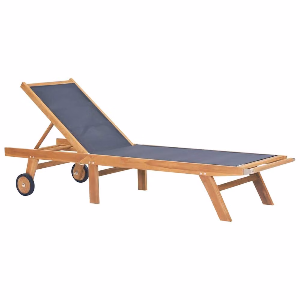 Berkfield Home Folding Sun Lounger with Wheels in Brown Solid Teak and Textilene – 2