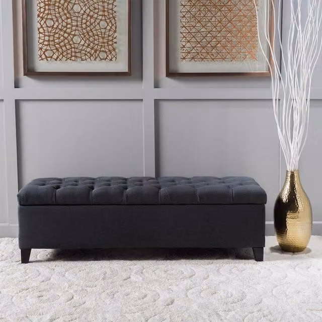 FWStyle Chesterfield Upholstered Ottoman Storage Bench in Anthracite Grey