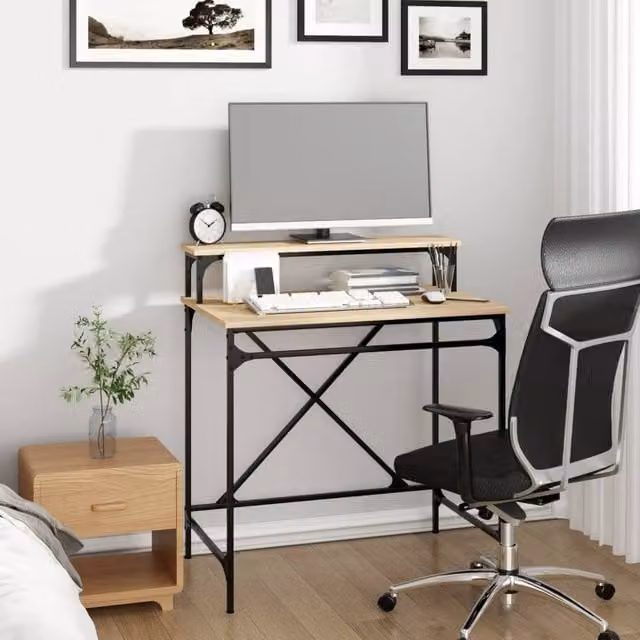 Berkfield Home Charming Writing Desk in Sonoma Oak and Brown, W/D/H: 80 x 50 x 90 cm – 1