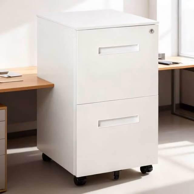 ERGOVEXA Metal Mobile File Cabinet with Wheels and Lock, White, W: 39 cm, D: 48 cm, H: 67 cm