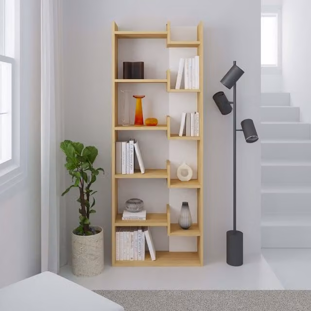 Decortie Modern Freestanding Bookcase and Display Unit in Oak and White