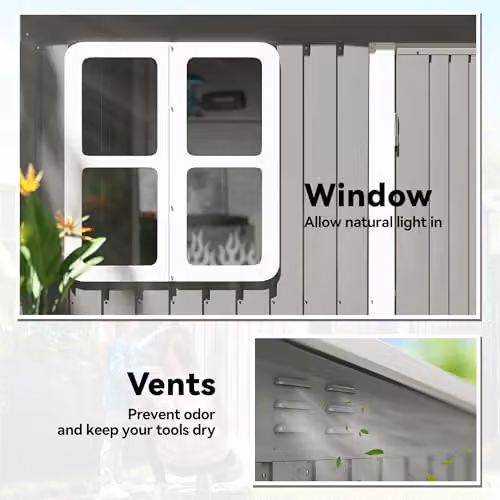 Outsunny Galvanised Steel Pent Garden Storage Shed in Light Grey with Window, Lockable Double Doors, Air Vents and Foundation Kit, W/D/H: 260 x 190 x 177 cm – 4