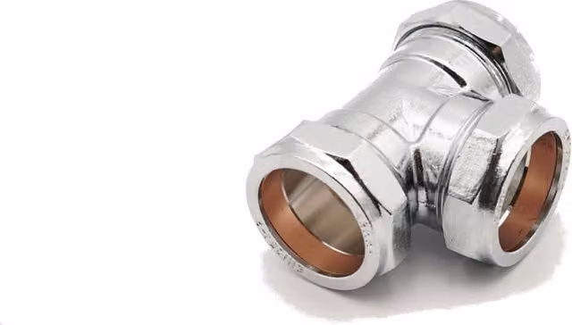 PrimaPlus Chrome Compression Equal Tee 42mm Grey Brass Fitting