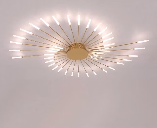 Pheashine Gold Firework LED Ceiling Light, 42W, 4500K Neutral White, Gold/Brass Metal Flush Mount