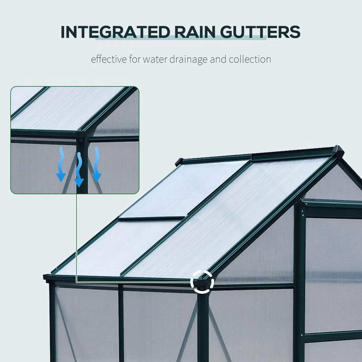 Outsunny Large Walk-In Greenhouse with Polycarbonate Panels, Aluminium Frame and Galvanised Steel Base, W: 1.3 m, D: 1.0 m, H: 2.0 m – 7