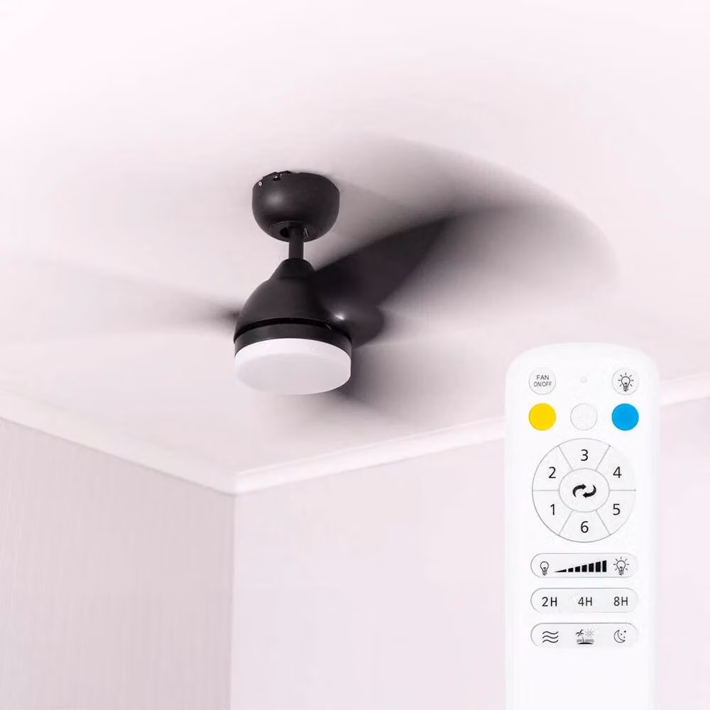 FLAVORA Matt Black Ceiling Fan with Integrated LED and Remote Control, 91.44 cm – 3