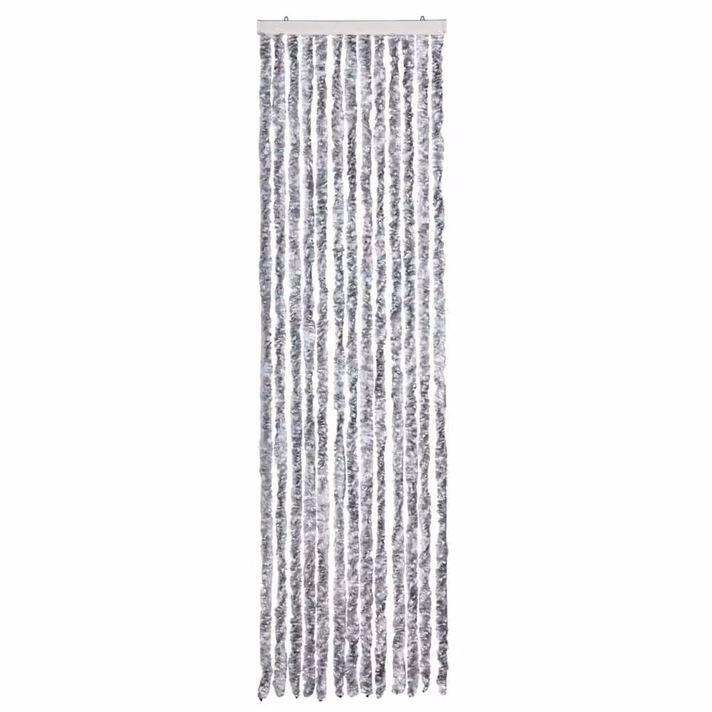 Berkfield Home Chenille Insect Curtain Strips in White and Grey, W: 56 cm, H: 200 cm