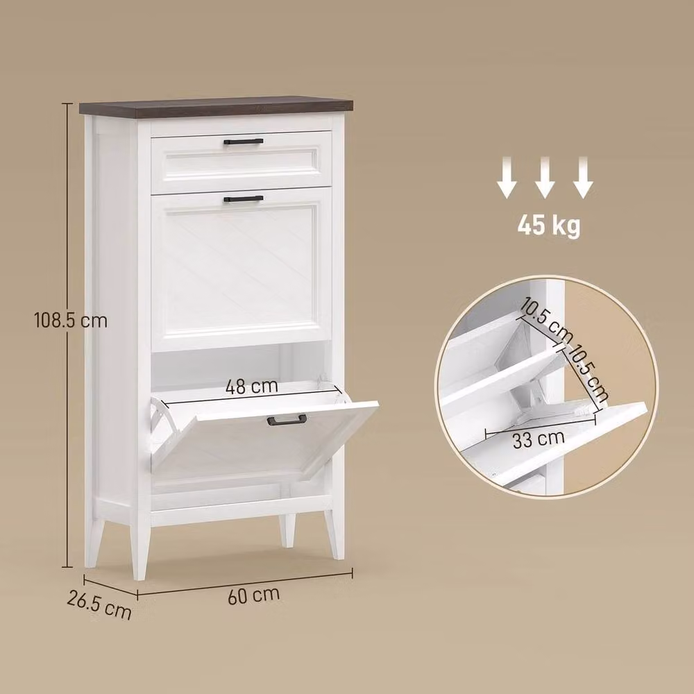 Kelvenix Narrow White Matt Shoe Storage Cabinet with Tilting Compartments – 2