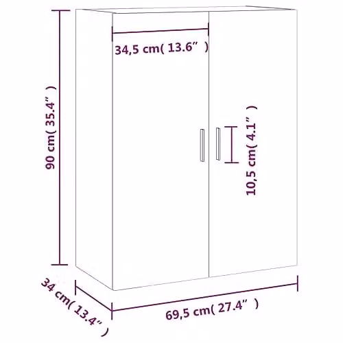 vidaXL Wall Mounted Cabinet in Grey, W: 69.5 cm, D: 34 cm, H: 90 cm – 2