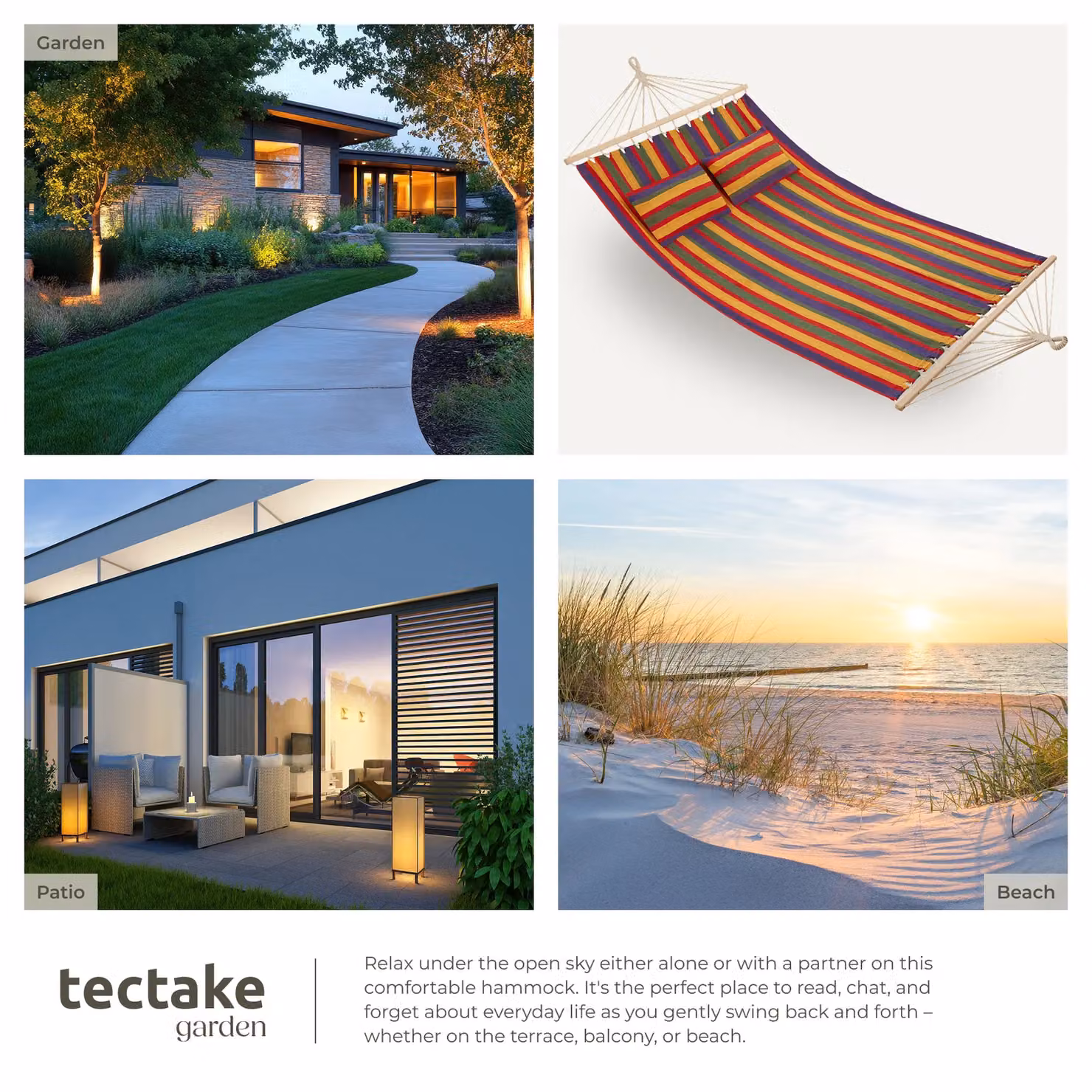 tectake Hammock Eden 2 Seater Multicolour Striped Garden Hammock with Spreader Bars and Cushions – 5