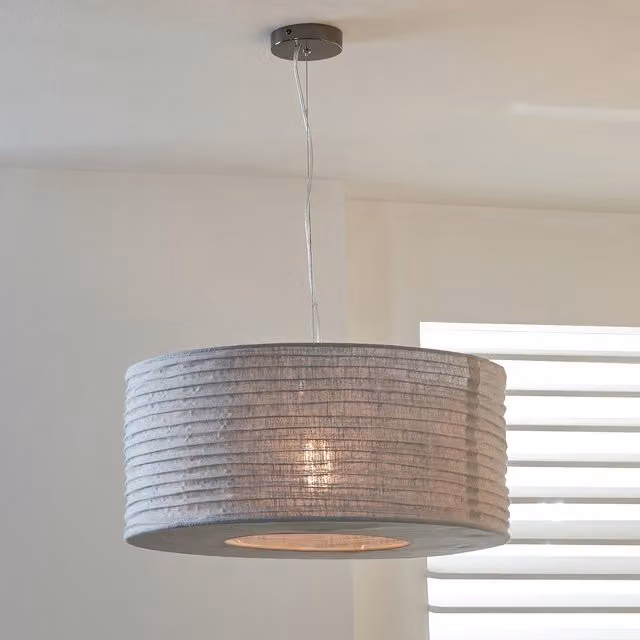 Pacific Lifestyle Grey Hessian Accordion Cylinder Pendant Lampshade, Diameter: 50 cm