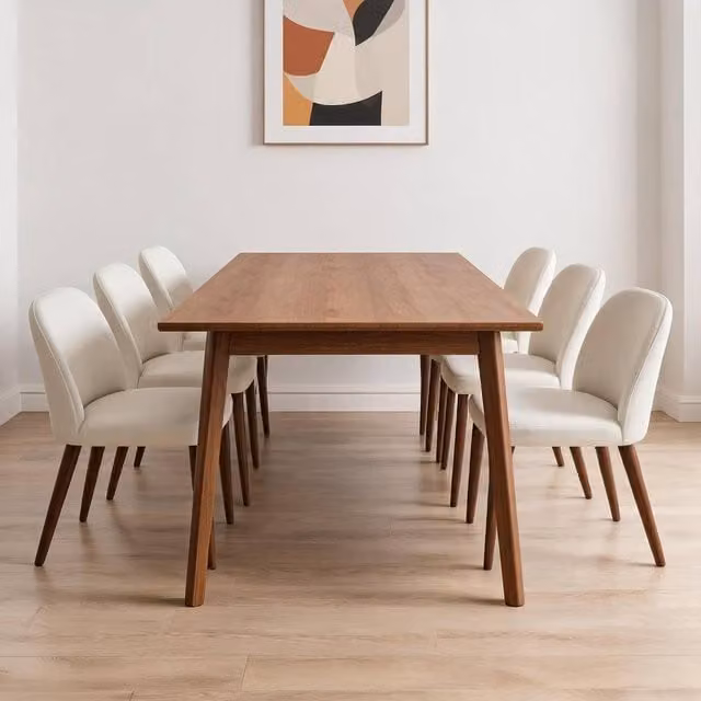 London Boutique Set of 6 Modern Upholstered Dining Chairs in Off-White – 1