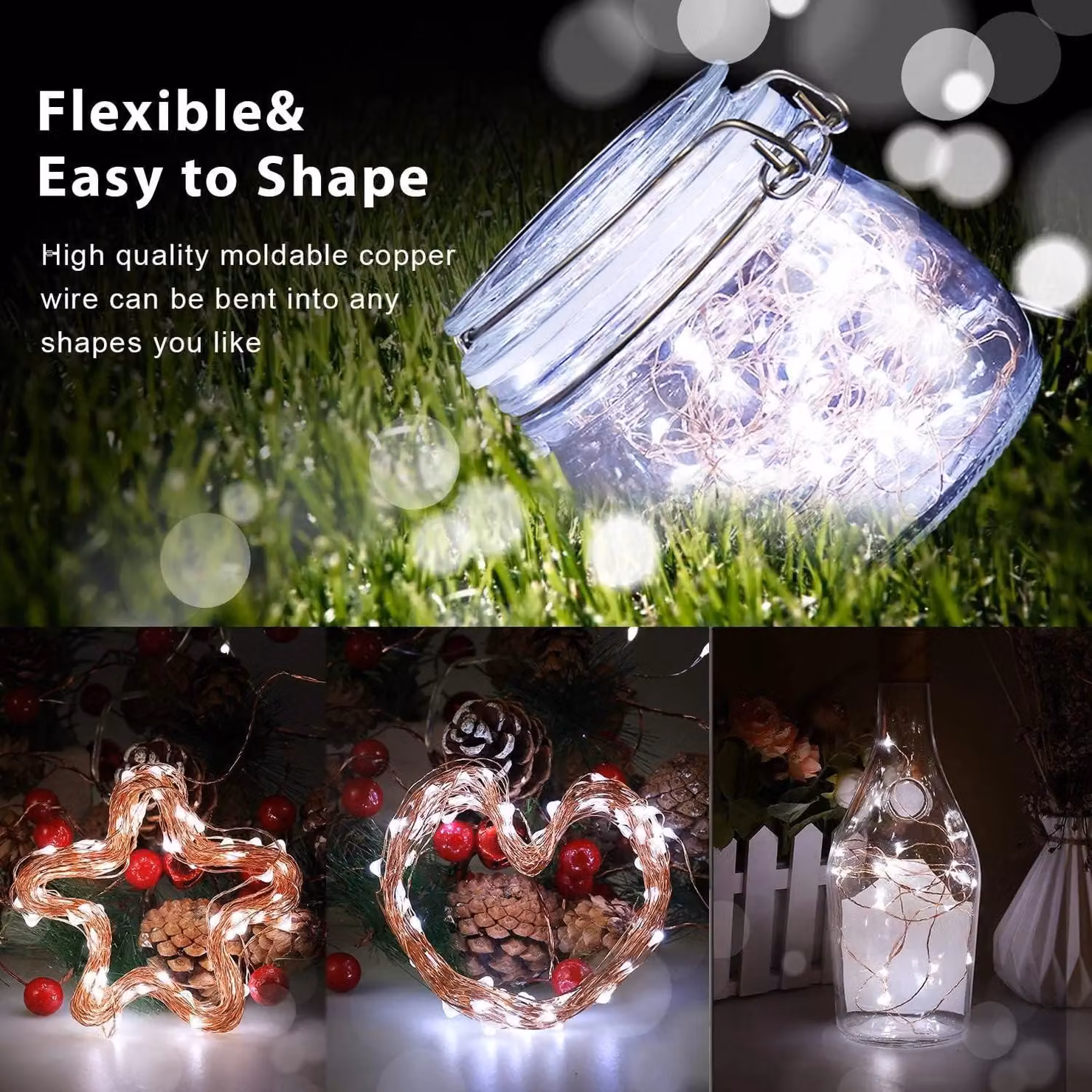 Shatchi 2 Pack of 40 LED Battery Operated Cool White String Lights with Copper Wire – 6