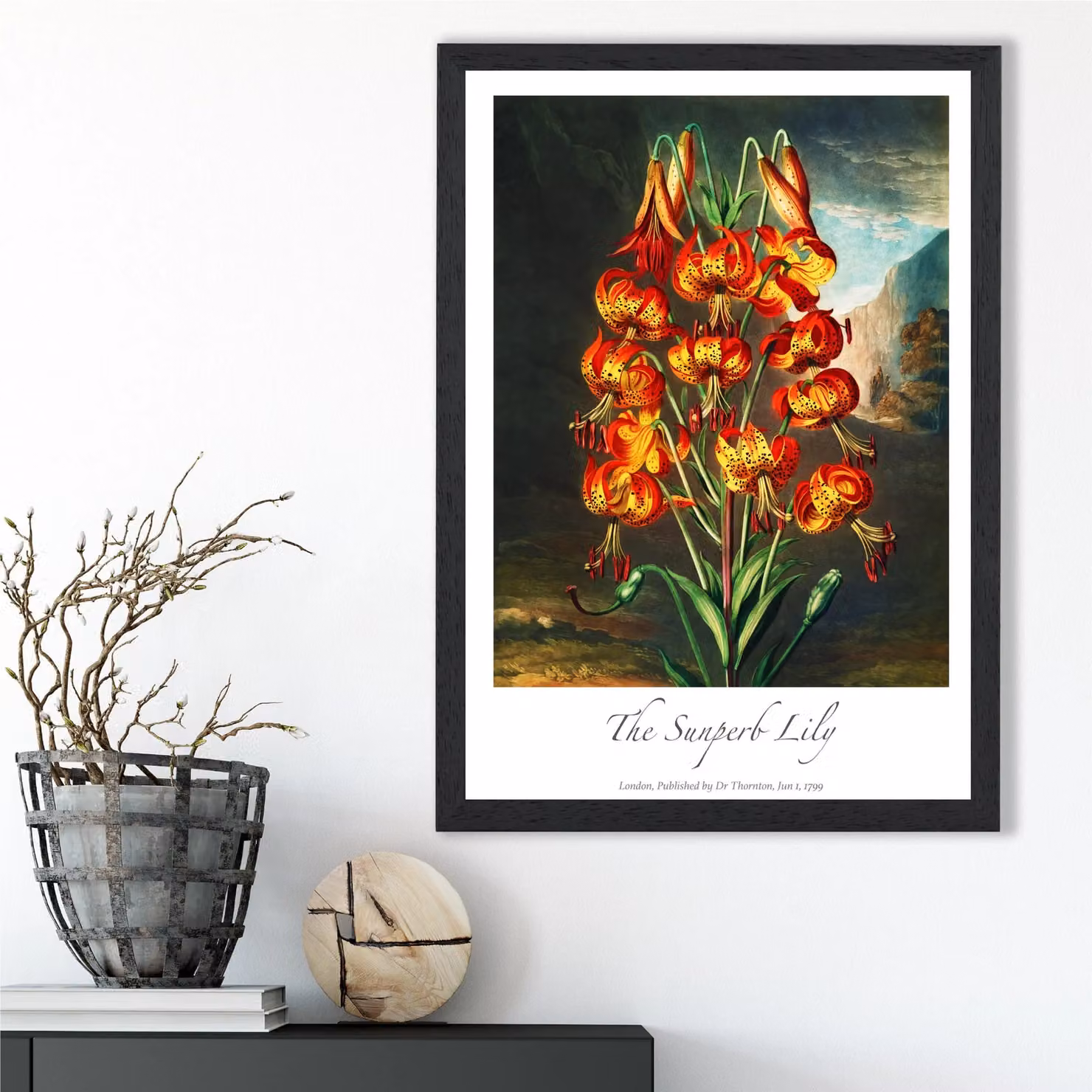 ARTZE Vintage Floral Lily Flower Framed Print, Red, A3 – 2