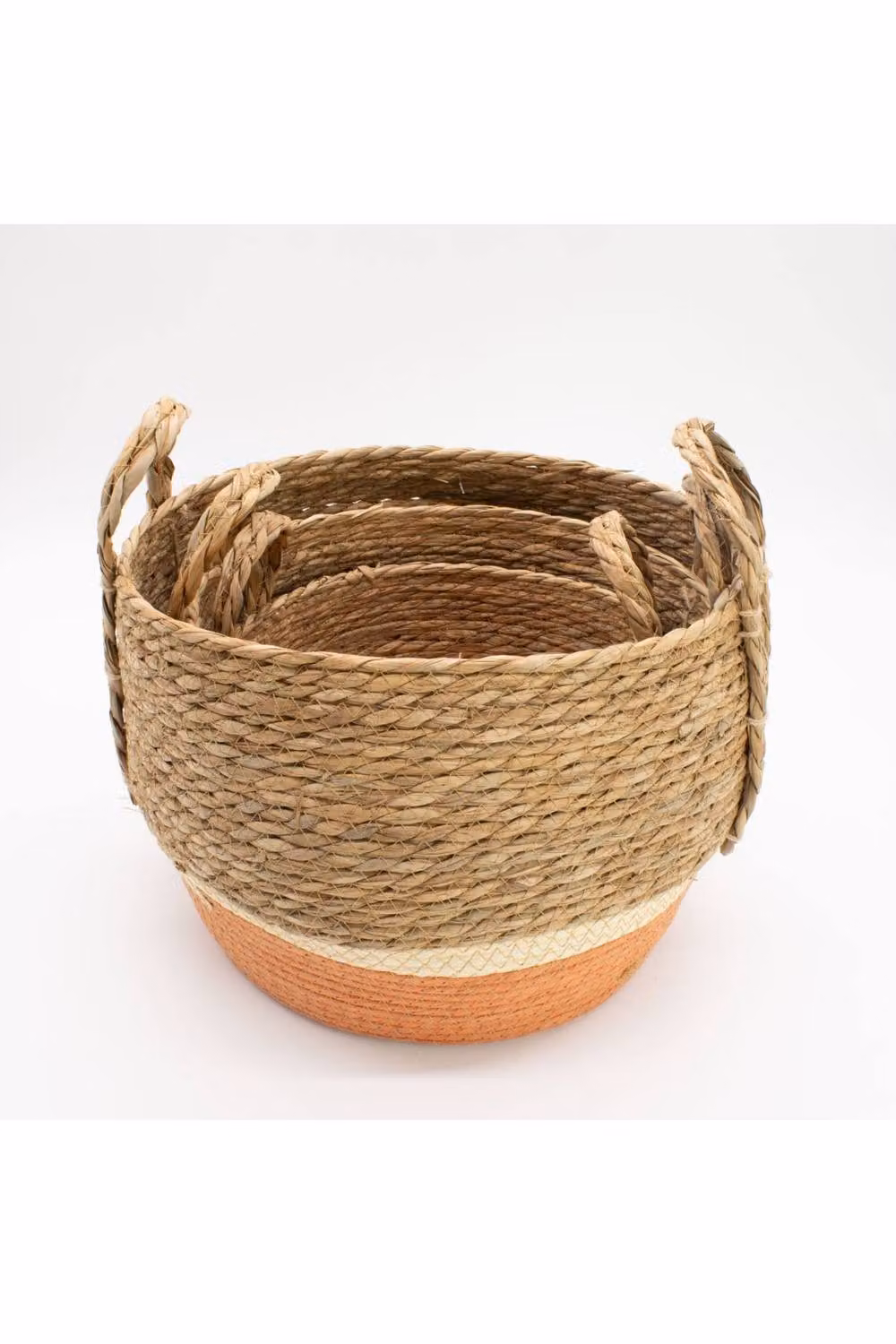 KDMD Set of 3 Natural Orange Straw and Seagrass Open Weave Storage Baskets with Handles – 2