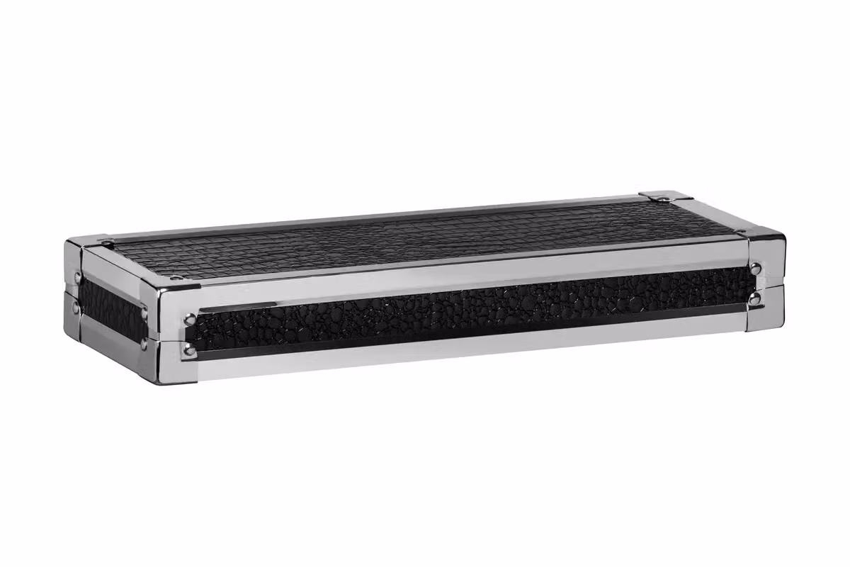 Orsina Black and Silver Crocodile Leather Effect Wall Shelf with Mirror and Back Panel, W: 61 cm, H: 21 cm, D: 9 cm – 3