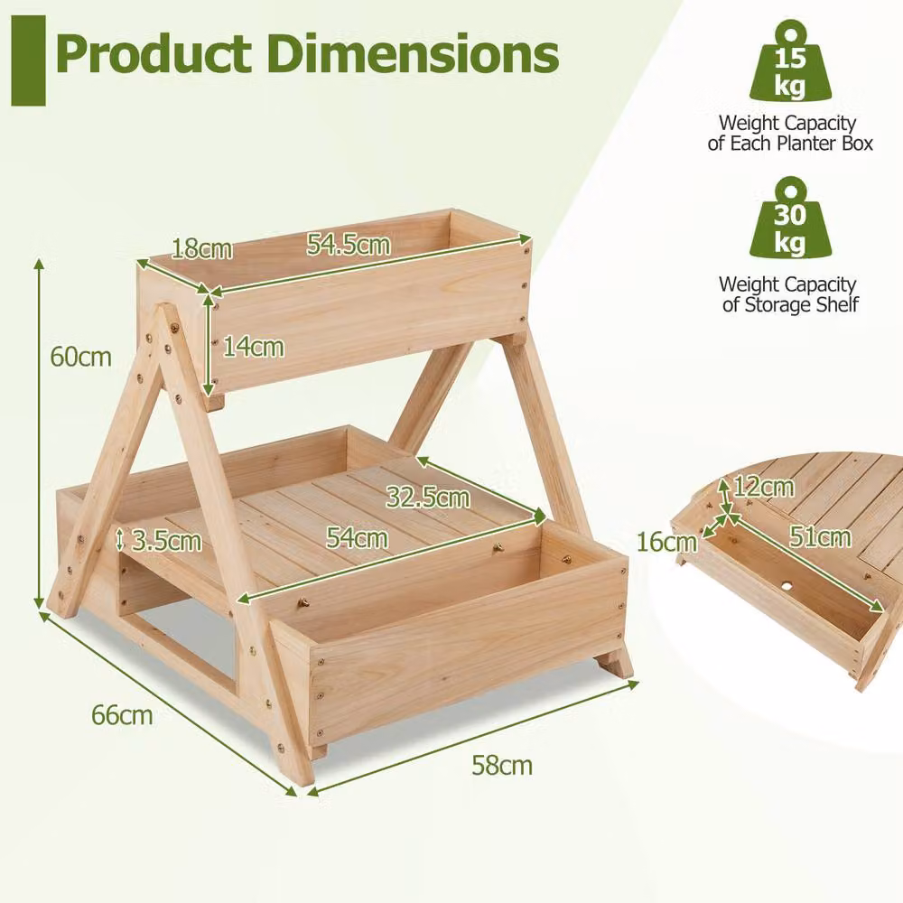 Costway Wooden Raised Garden Bed with Drainage Holes in Natural Brown – 2