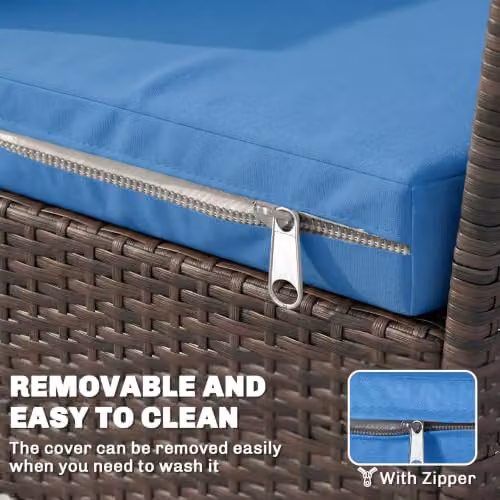 Outsunny Set of 3 Rectangular Rattan Garden Seat Cushion Pads in Blue – 4