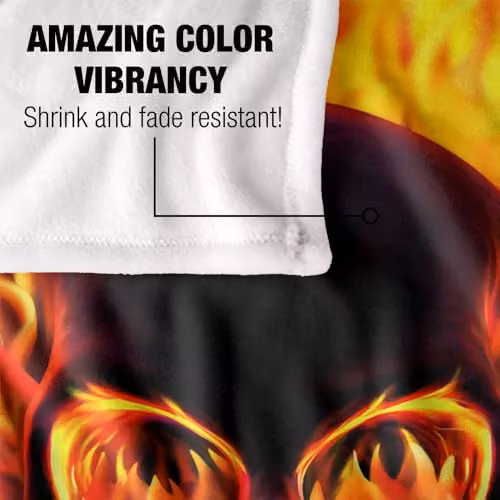 JQ Licensing Royce McClure Flaming Skull Super Soft Silky Touch Fleece Throw Blanket, Multicolour, W/D/H: 91 x 147 cm – 3