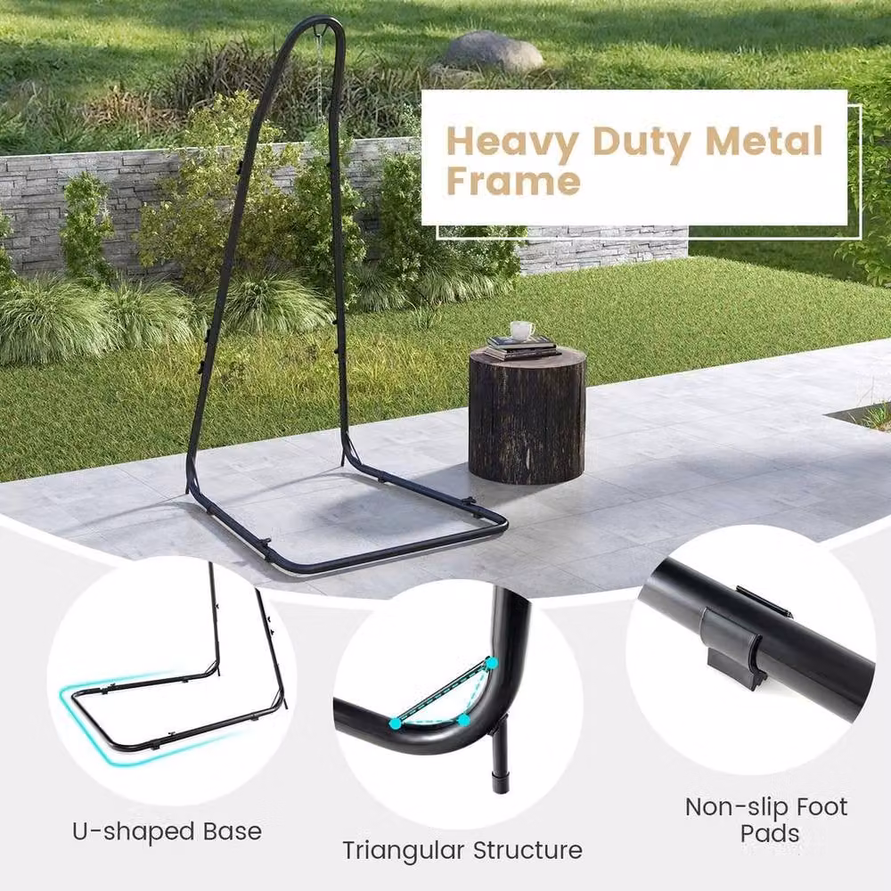KORVIXA Large Heavy Duty C-stand Hanging Swing Egg Chair in Black with Metal Frame and Fabric Seat – 4