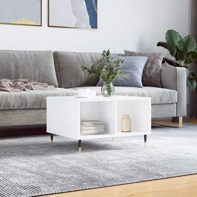 Berkfield Home Modern Glossy White Coffee Table W: 60 cm, D: 50 cm, H: 36.5 cm – 1