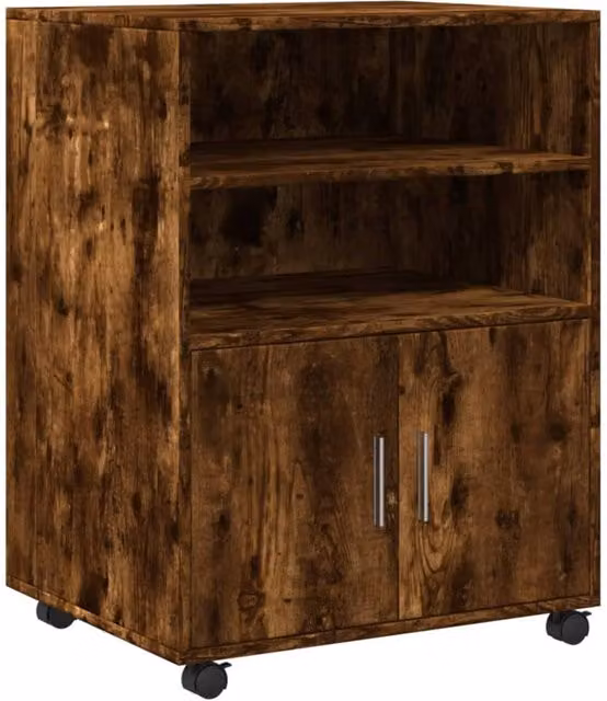 Berkfield Home Rolling Cabinet in Smoked Oak Brown, W/D/H: 60 x 48 x 81 cm