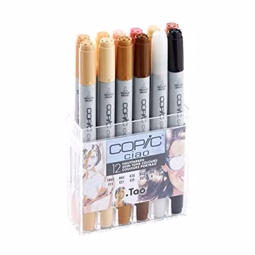 Copic Ciao Skin Tone Brush Marker Pen Set of 12 Multicolour Brown Ink