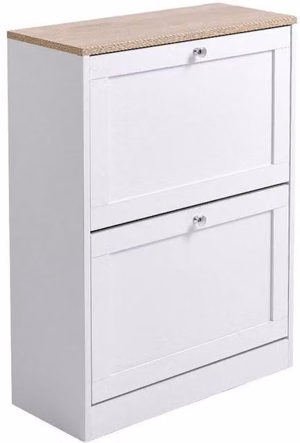 KORVIXA White Wood Shoe Cabinet with 2 Drawers and Tilting Compartments, W/D/H: 100 x 100 x 100 cm – 1