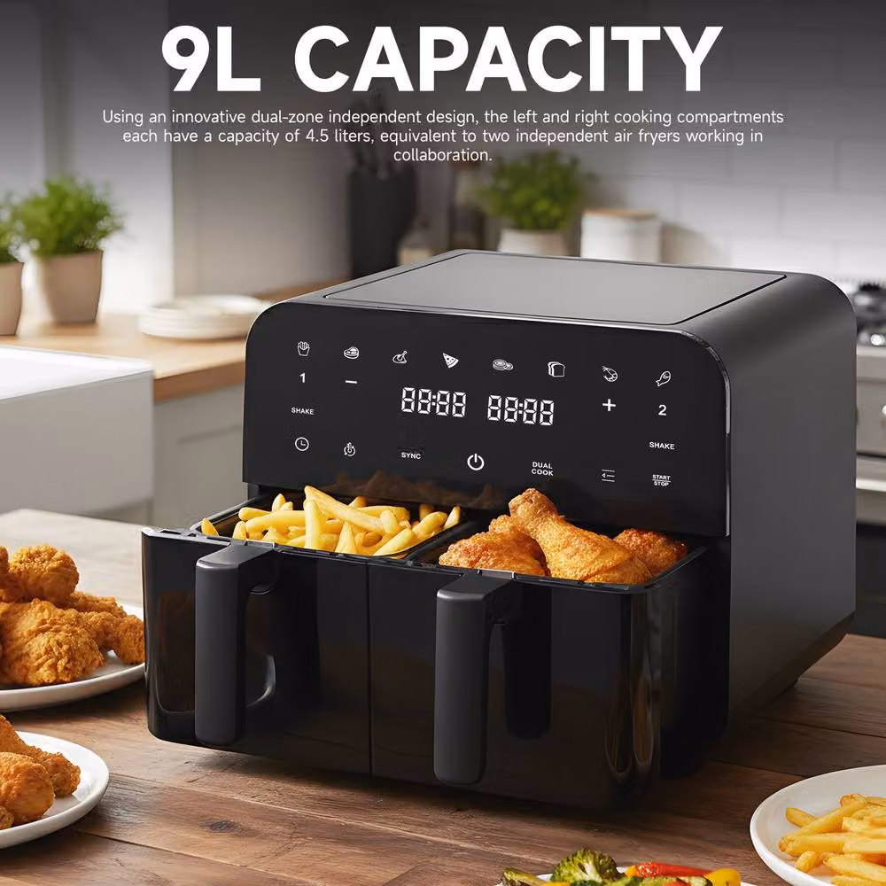 YnysTec 12L Dual Zone Air Fryer with 7 Presets, Digital Touch Screen and Timer in Black – 3