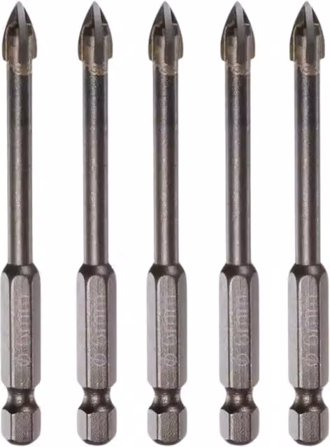 OKODOKO 5-Piece Titanium-Coated 6mm Masonry Drill Bits with 1/4 Inch Hex Shank, Silver