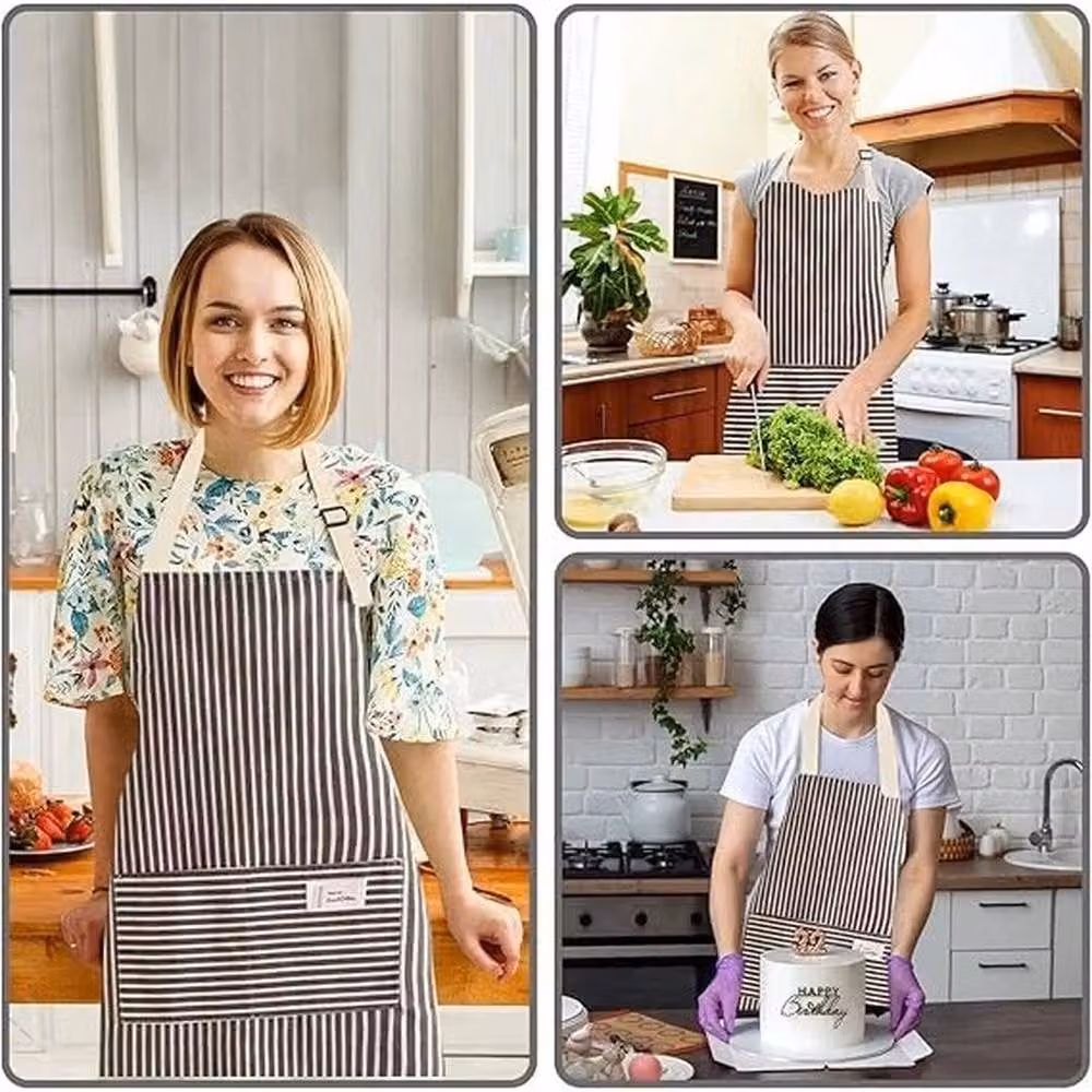 PAWNORA Set of 2 Multicolour Striped Cotton Chef Aprons for Adults – 3