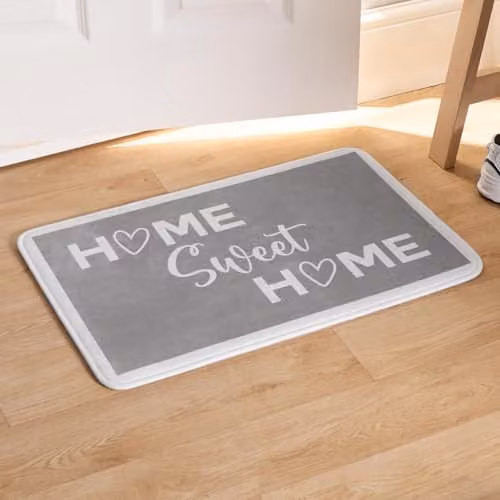 OHS Home Sweet Home Non-Slip Washable Door Mat, Grey with White Border, W: 60 cm, D: 40 cm