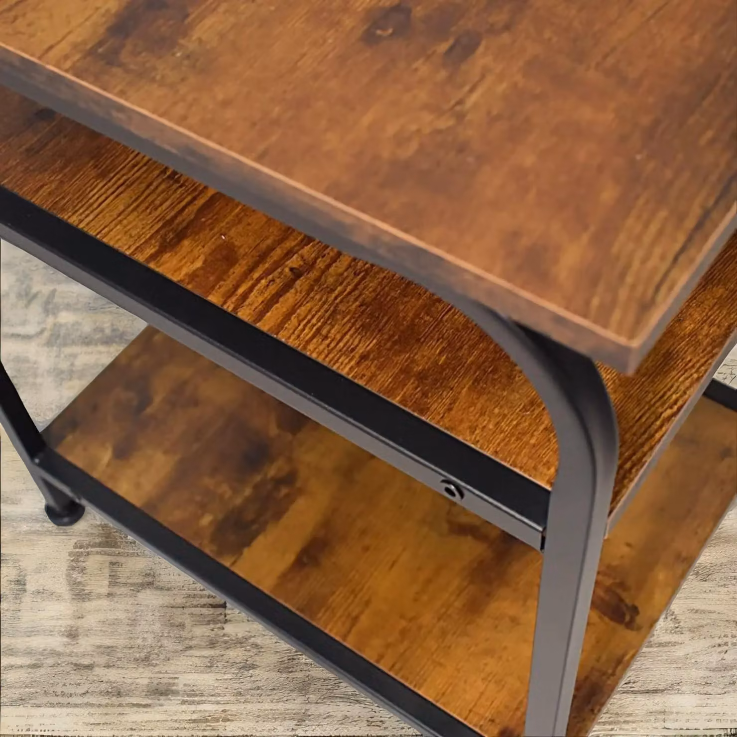 Pirlo Plush 3 Tier Industrial Side Table in Brown and Black, W/D/H: 47.5 x 30 x 40 cm – 2