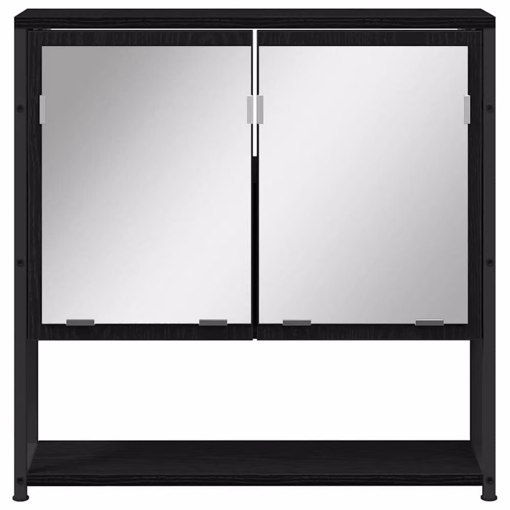 Berkfield Home Modern Black Oak Bathroom Mirror Cabinet with Hinged Doors W/D/H: 60 x 16 x 60 cm – 4
