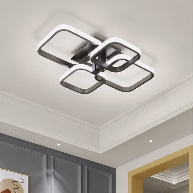 Komore Square Geometric LED Ceiling Light in Black
