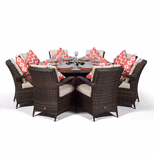 Thats Furniture Giardino Arizona 8 Seater Rattan Garden Dining Set with Ice Bucket Cooler in Brown and Grey, Diameter: 155 cm – 4