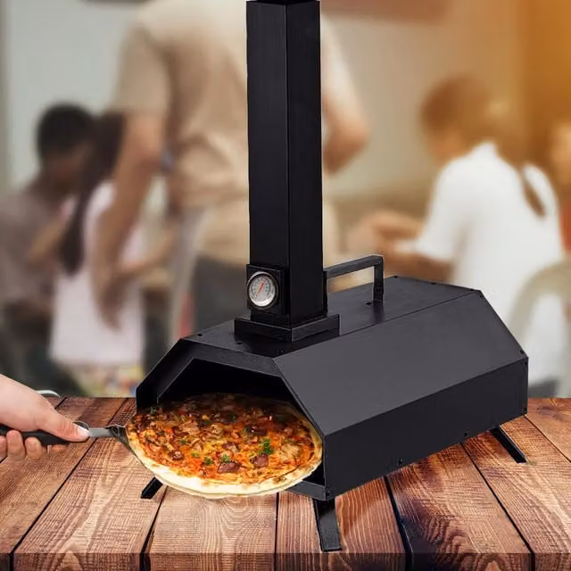 Haven Black Outdoor Wood Fired Portable Pizza Oven with Ceramic Stone, Paddle and Rain Cover
