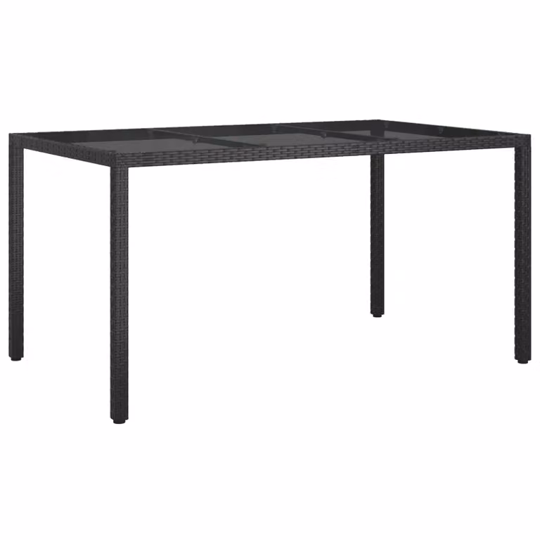 Berkfield Home Black Poly Rattan Garden Dining Table with Glass Top, W/D/H: 150 x 90 x 75 cm