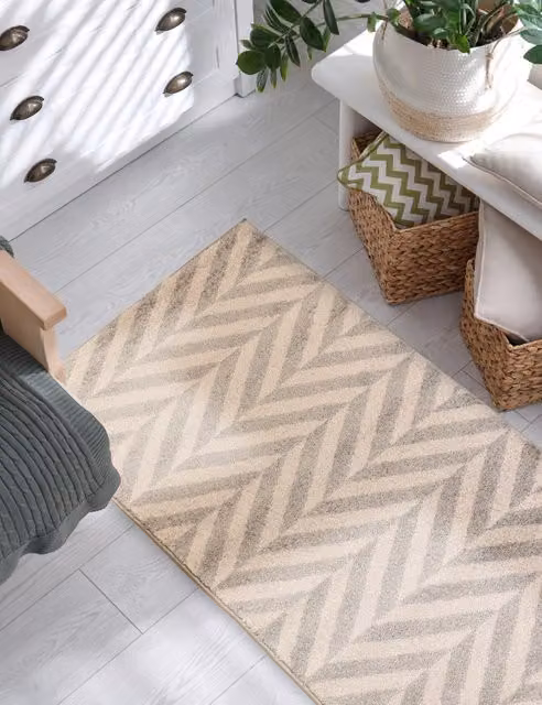 Asiatic Muse Grey Herringbone Chevron Rectangular Polypropylene Rug