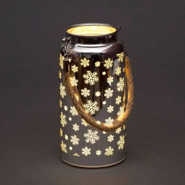 Shatchi Silver Christmas Snowflake Decorated Tabletop Snow Globe Jar, Height: 20 cm