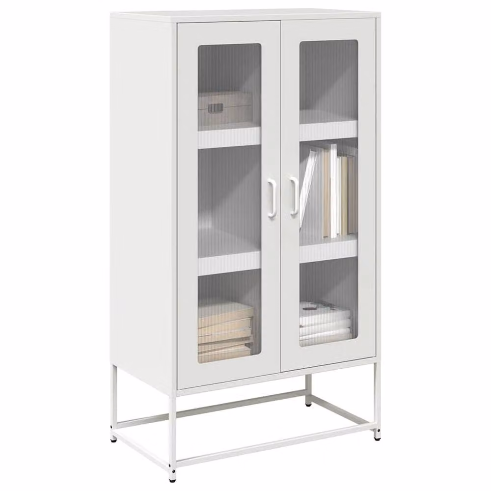 Berkfield Home White Steel Highboard with Glass Hinged Doors, W/D/H: 68 x 39 x 123 cm – 2