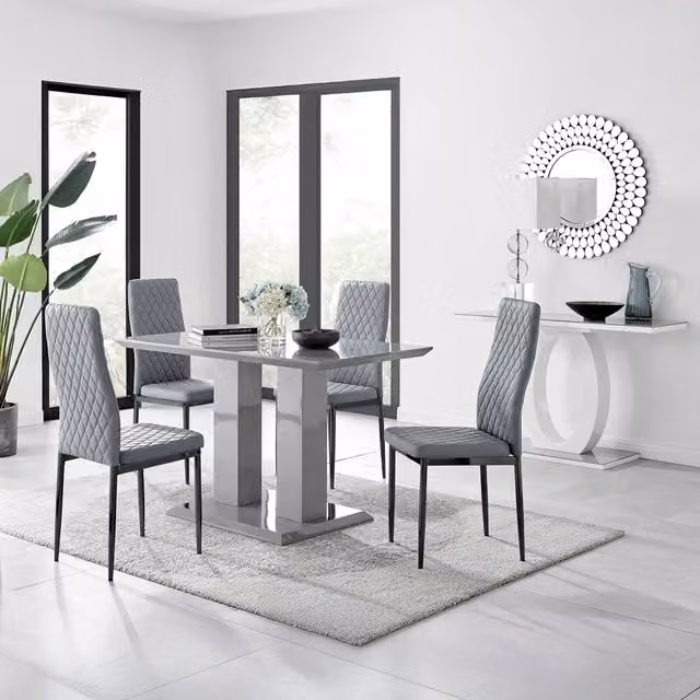 FurnitureboxUK Imperia Grey Glass Dining Table and 4 Milan Black Leg Chairs Set, W: 120 cm, D: 70 cm, H: 70 cm