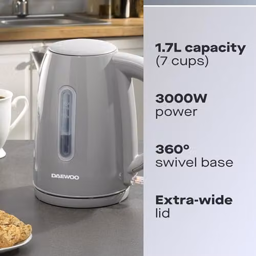 Daewoo Kensington Stainless Steel Jug Electric Kettle with Auto Shut Off and Cocoa Function, Grey, 1.7 l – 2