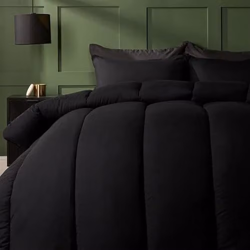 OHS King Size 10.5 Tog Coverless Microfibre Duvet and Pillowcase Set, Black