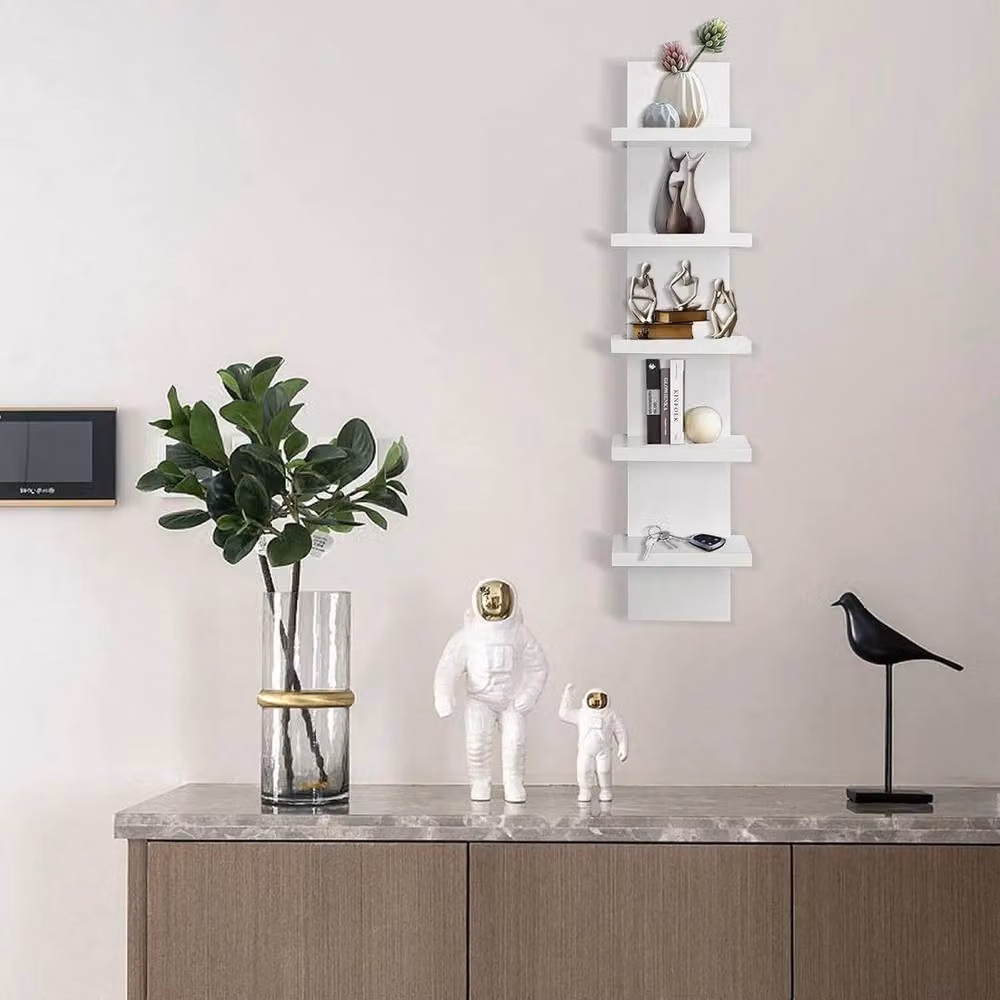 KORVIXA White 5 Tier Wall Mounted MDF Shelf Unit – 2