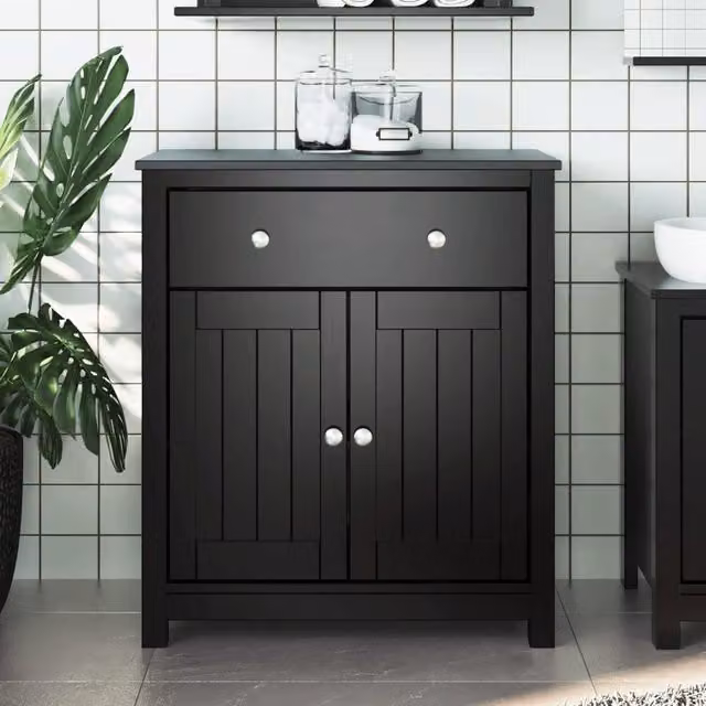 Berkfield Home BERG Black Rustic Solid Wood Pine Bathroom Cabinet W/D/H: 69.5 x 34 x 80 cm – 1